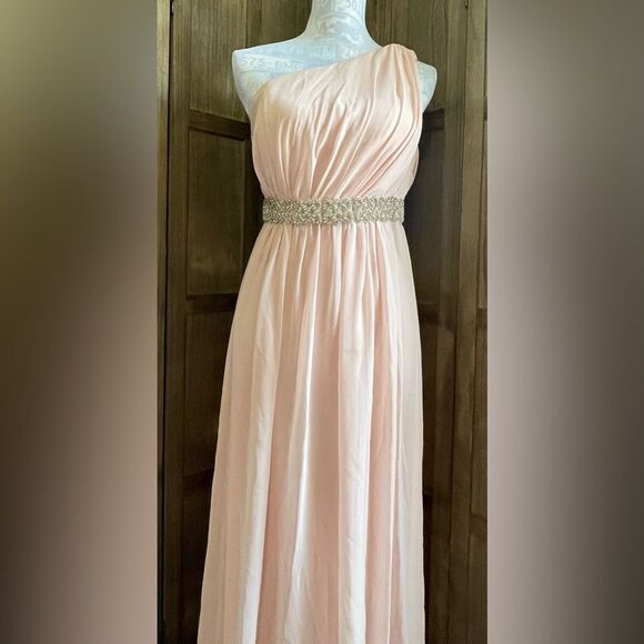 Women’s pale pink with rhinestone waistband evening/prom dress.